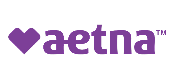 Aetna insurance company logo with purple heart symbol and trademark text.