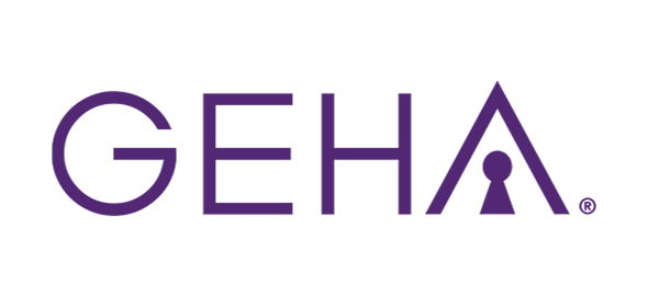 GEHA logo with purple text and registered trademark symbol on white background.